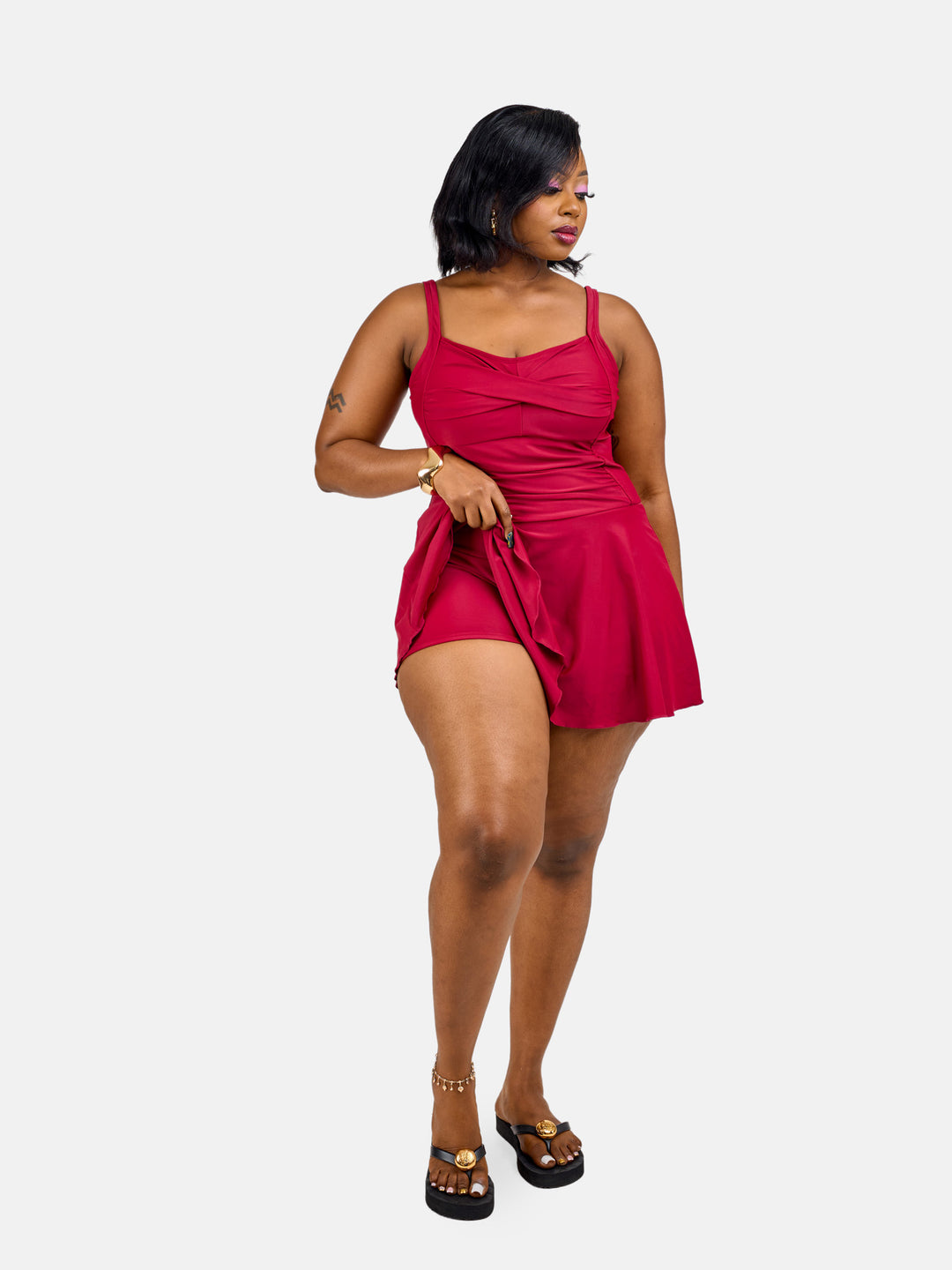 Tummy control swim dress