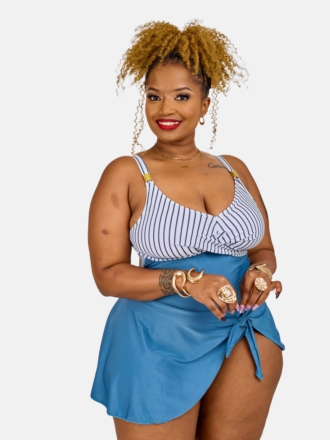 Striped flattering swim dress