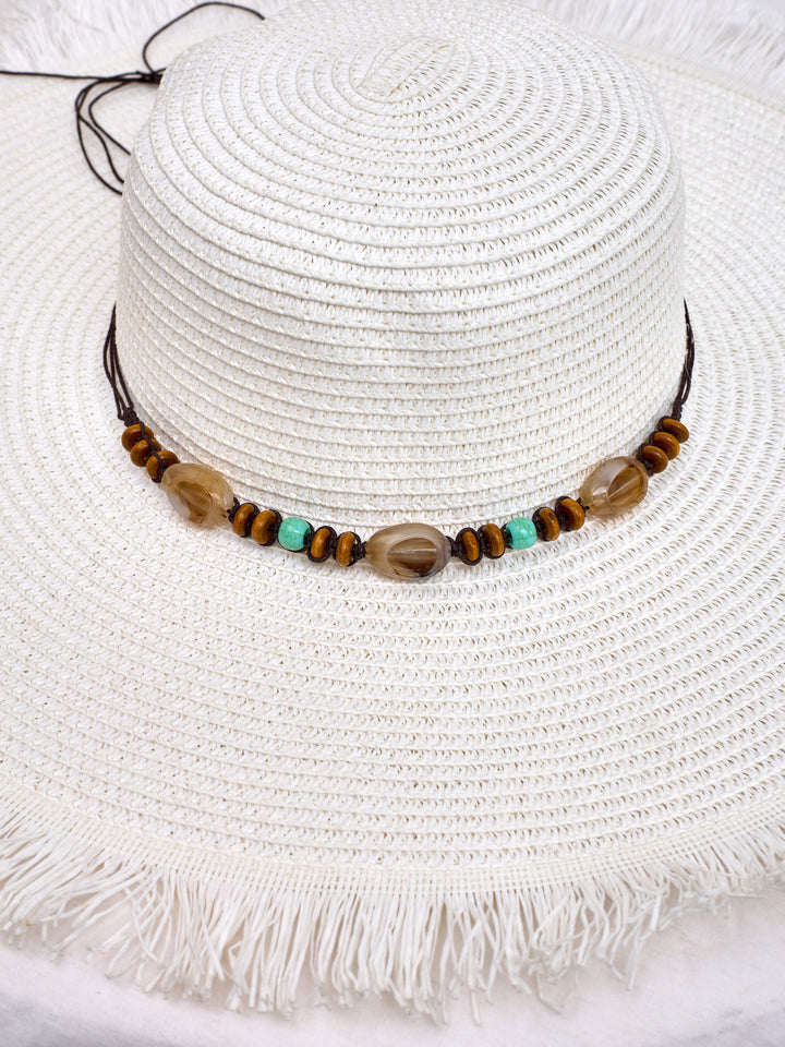 Unfinished beach hat with beads
