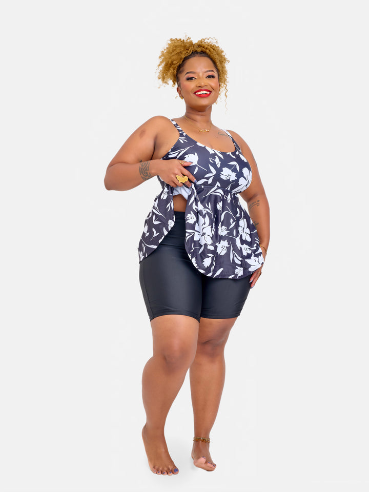 Tummy control plus size swim dress with shorts