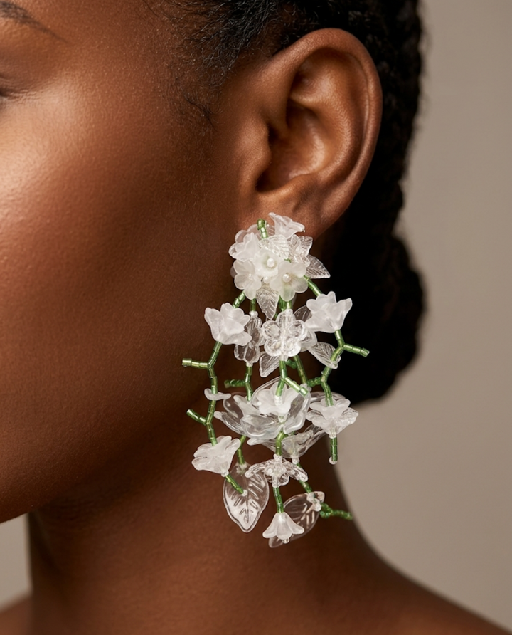 Floral beaded drop earrings