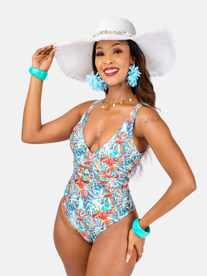 Tropical deep v-neck one piece