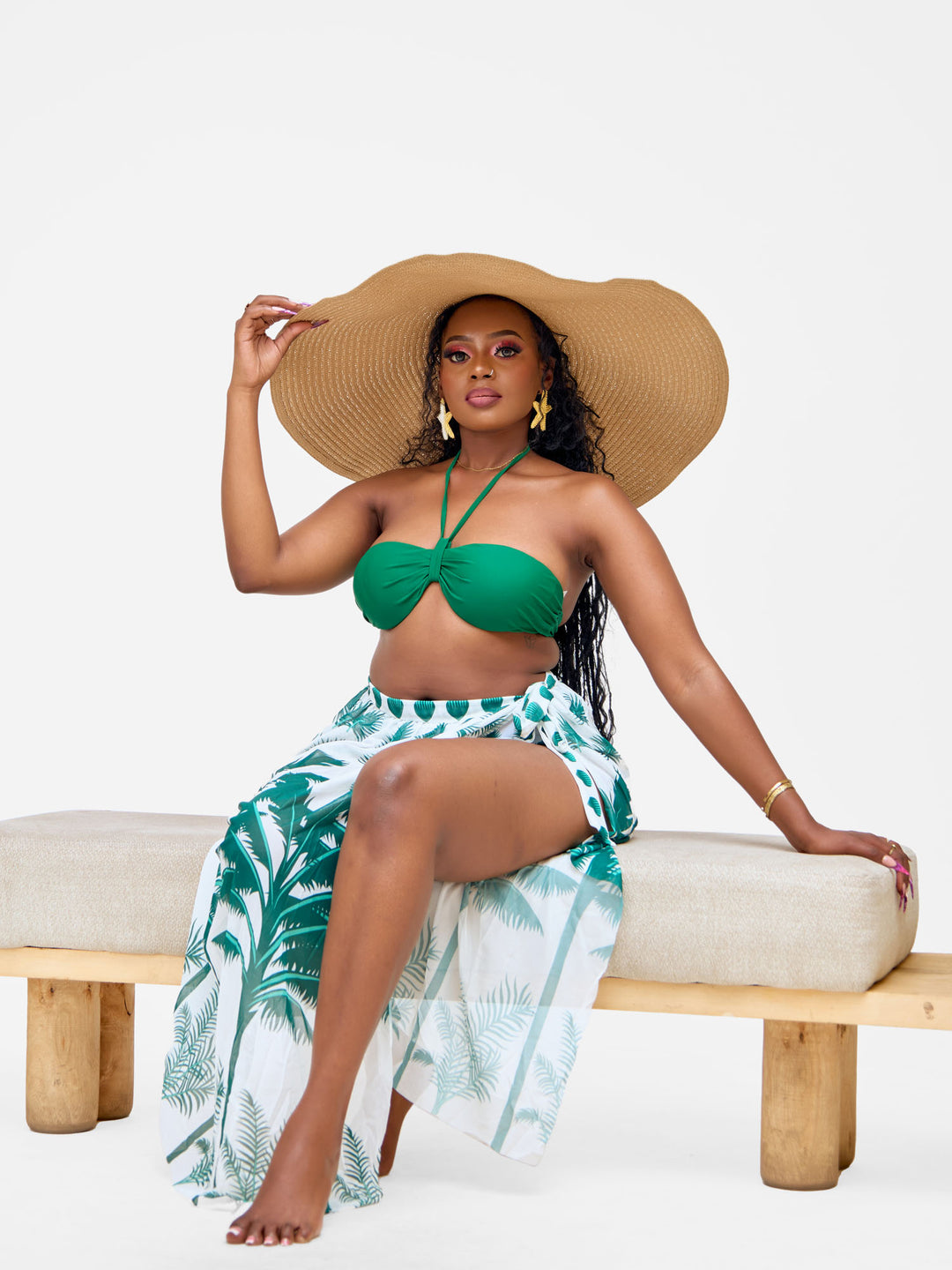 Green bikini with skirt cover up