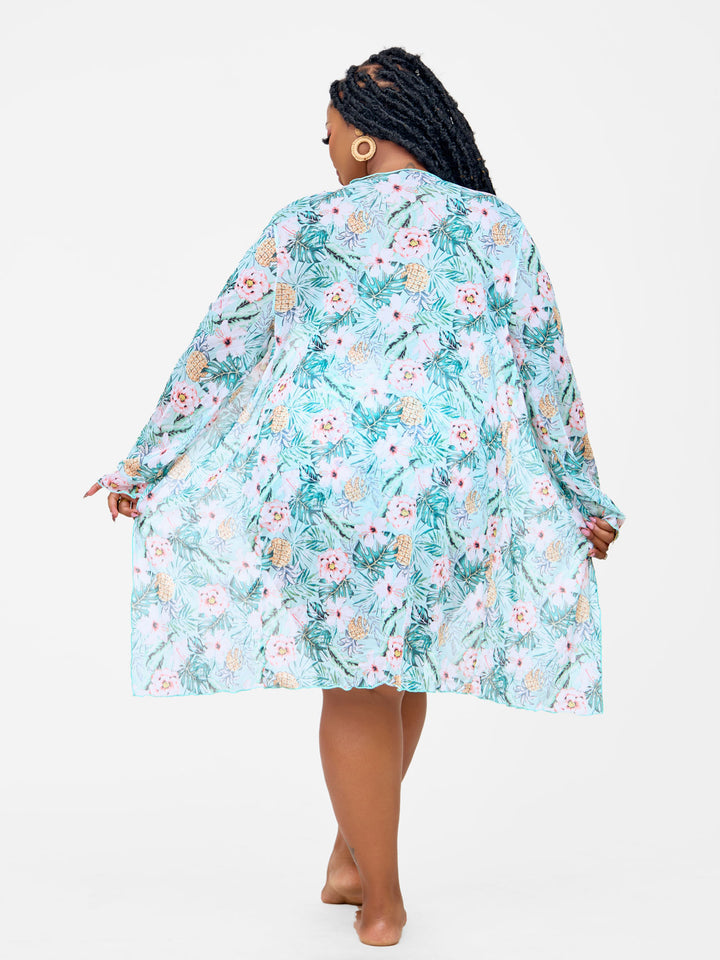 3pc green floral shorts with kimono