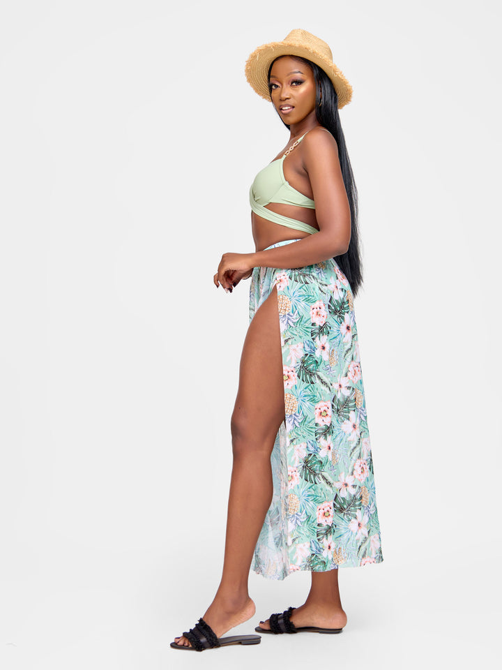 Palm bikini with maxi skirt