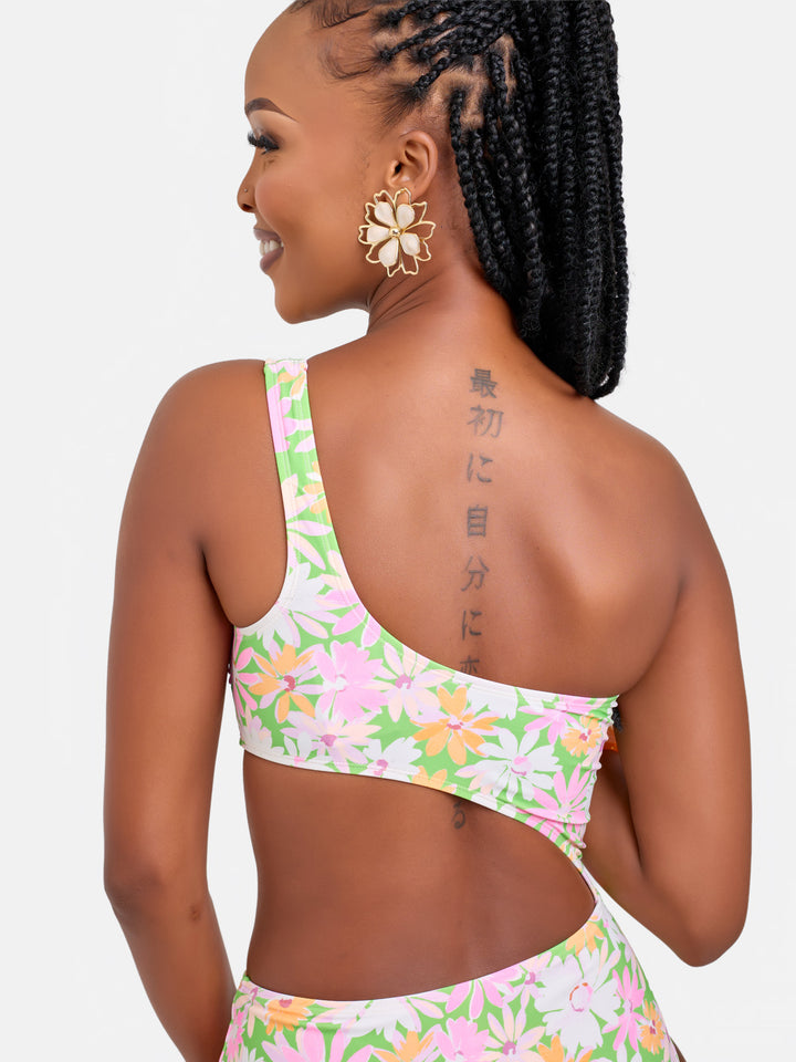 Floral cutout curve-enhancing one piece