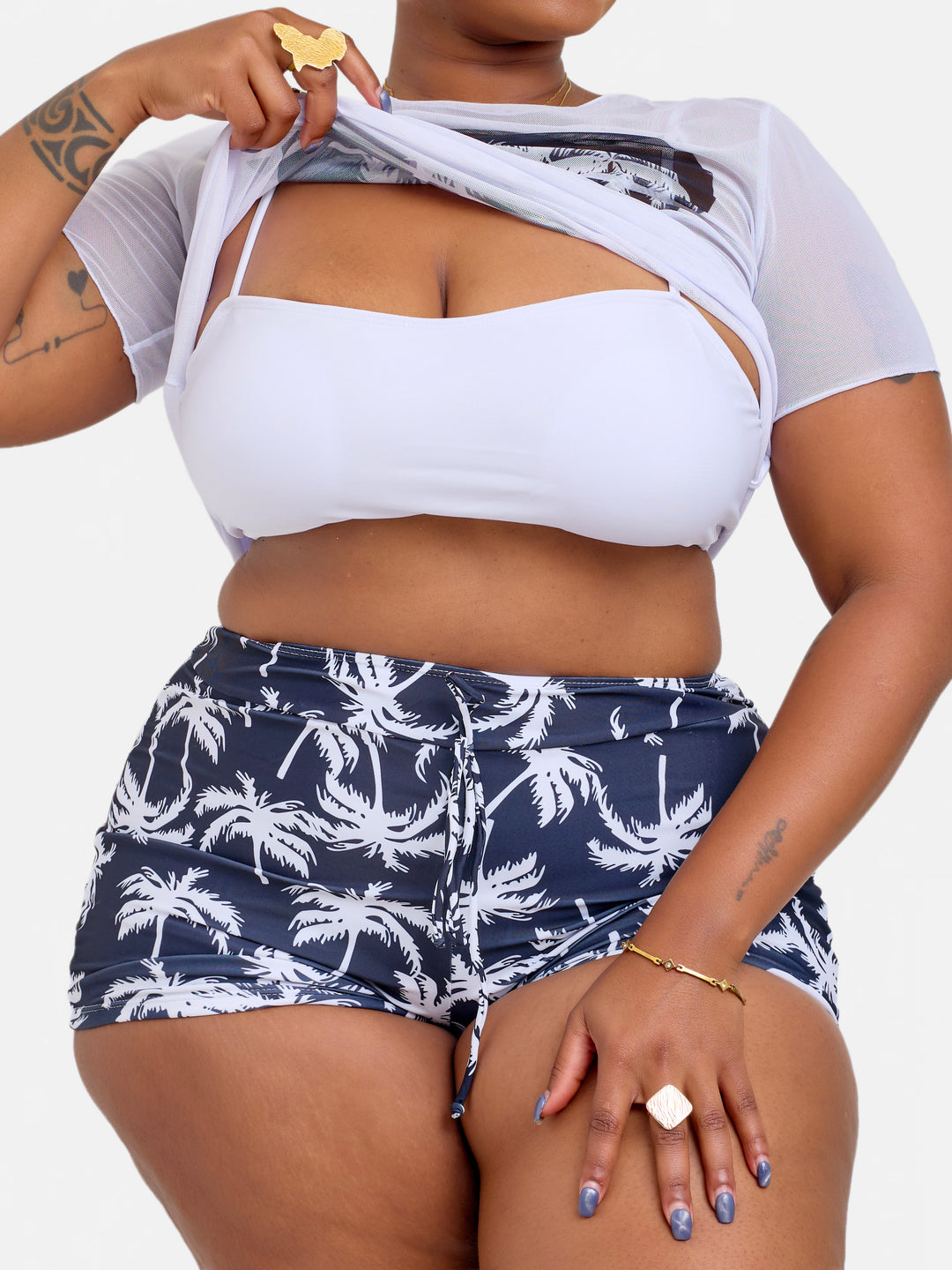Sheer top with bikini shorts