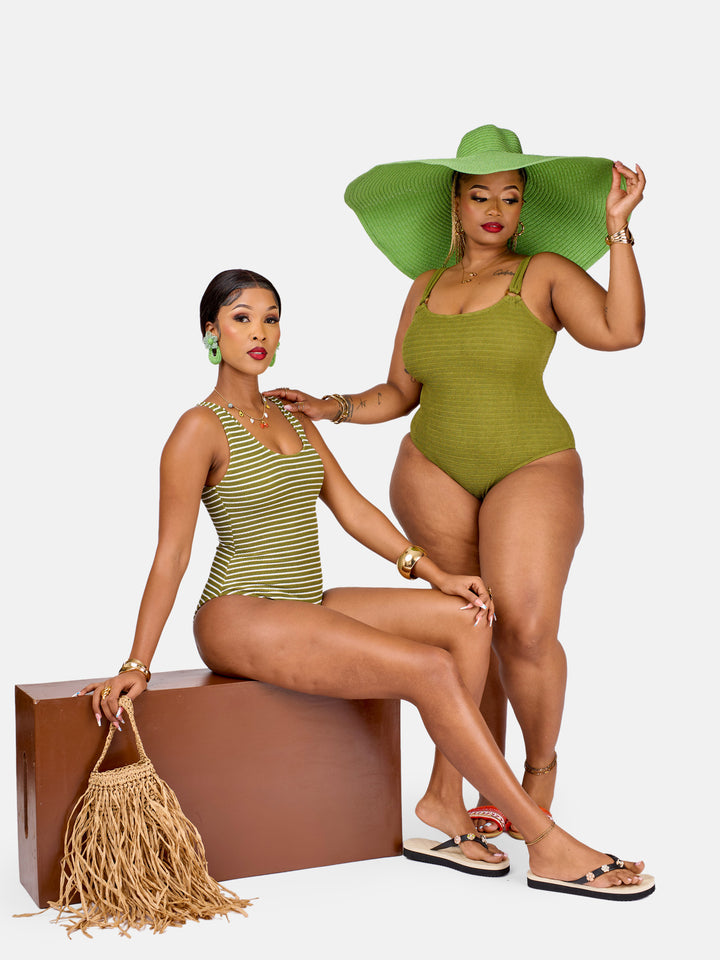 Olive crinkle one piece
