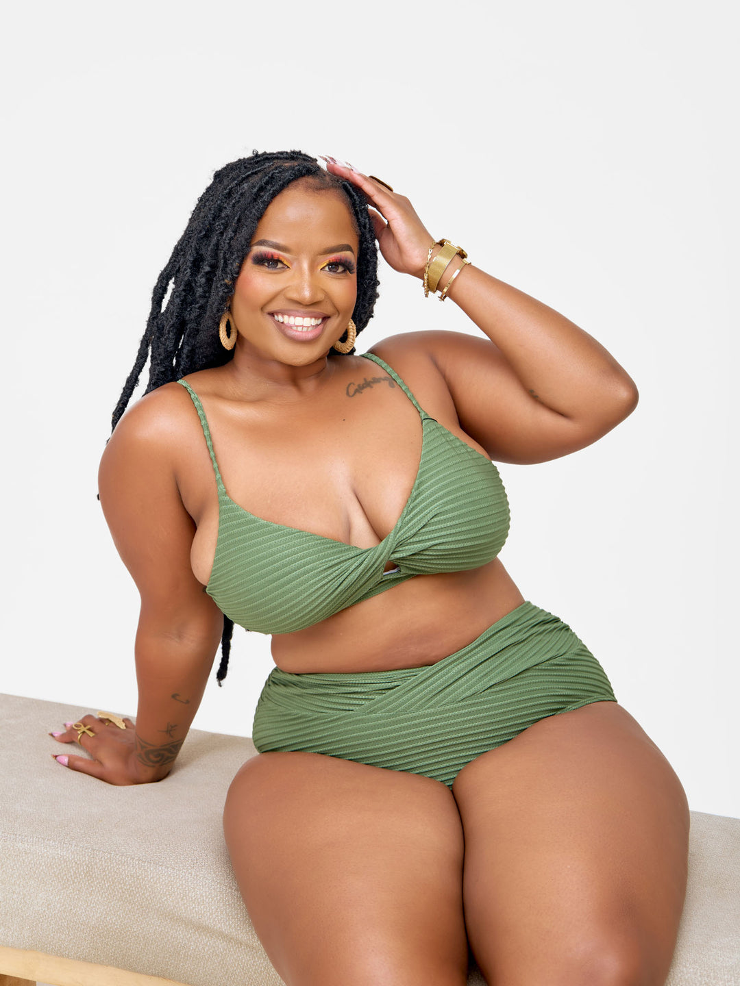 Ribbed high waist bikini green