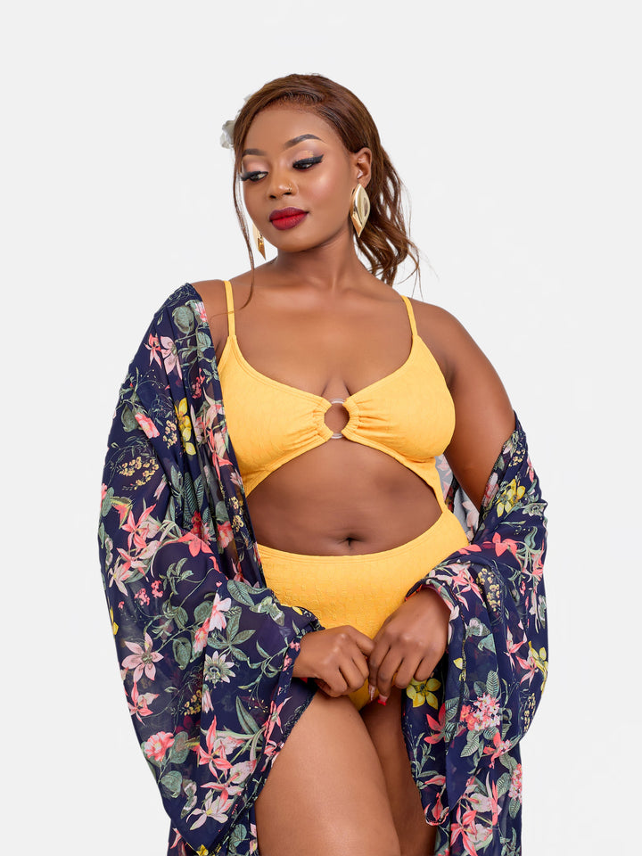 Floral belted kimono