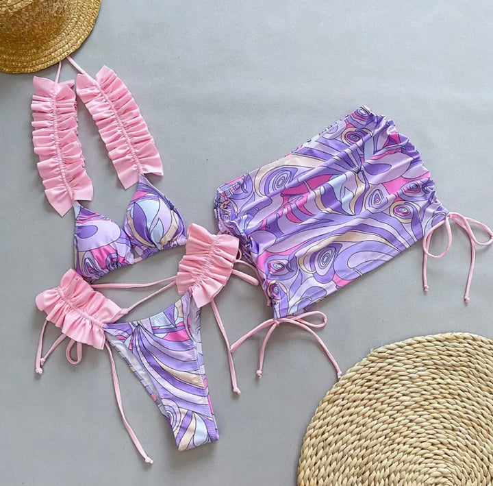 Ruffle 3pc bikini set