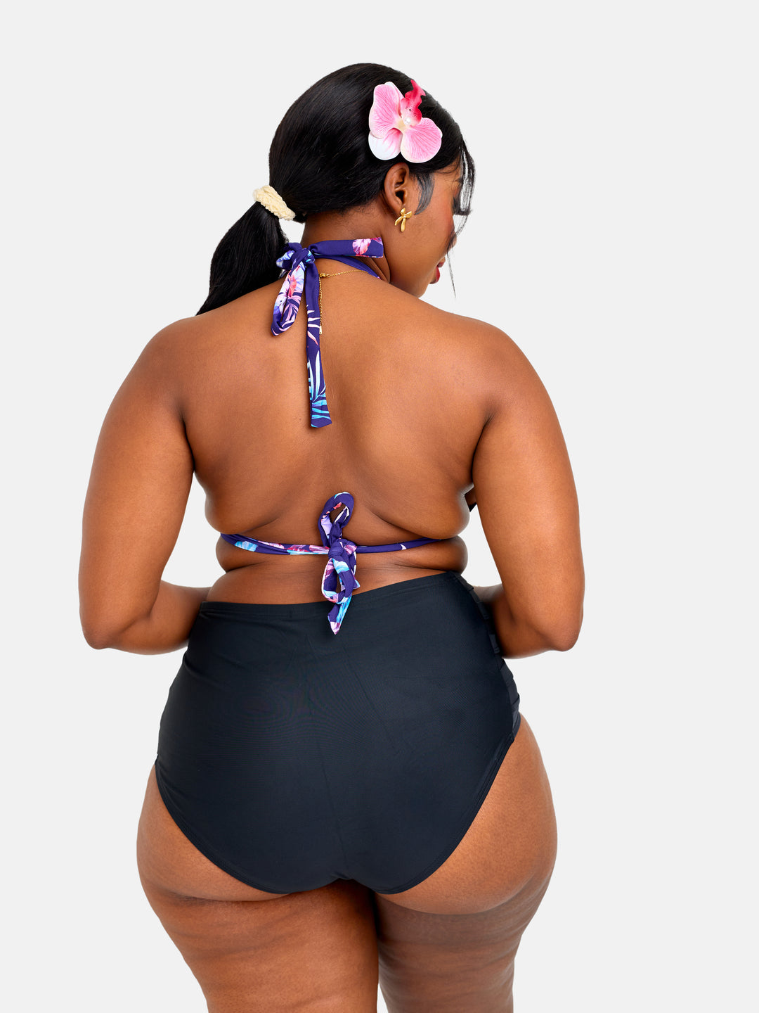 Floral high waisted halter bikini