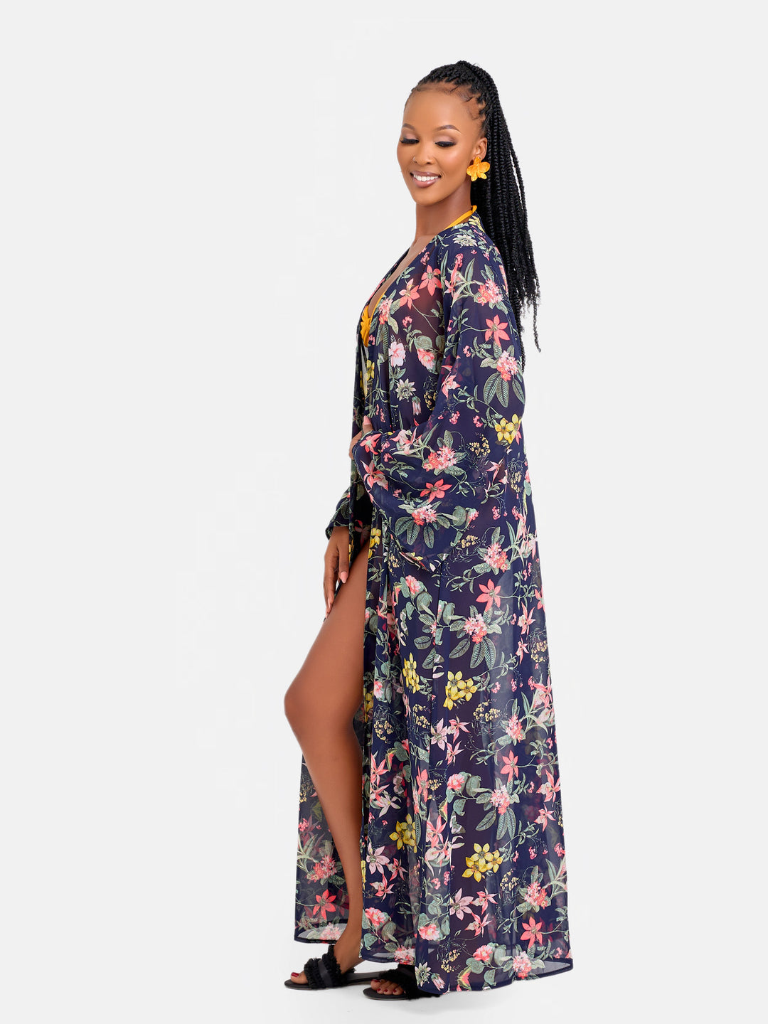 Floral belted kimono