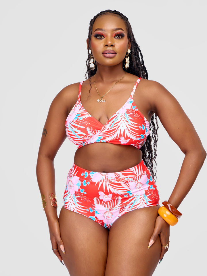 3pc floral high waist bikini with kimono