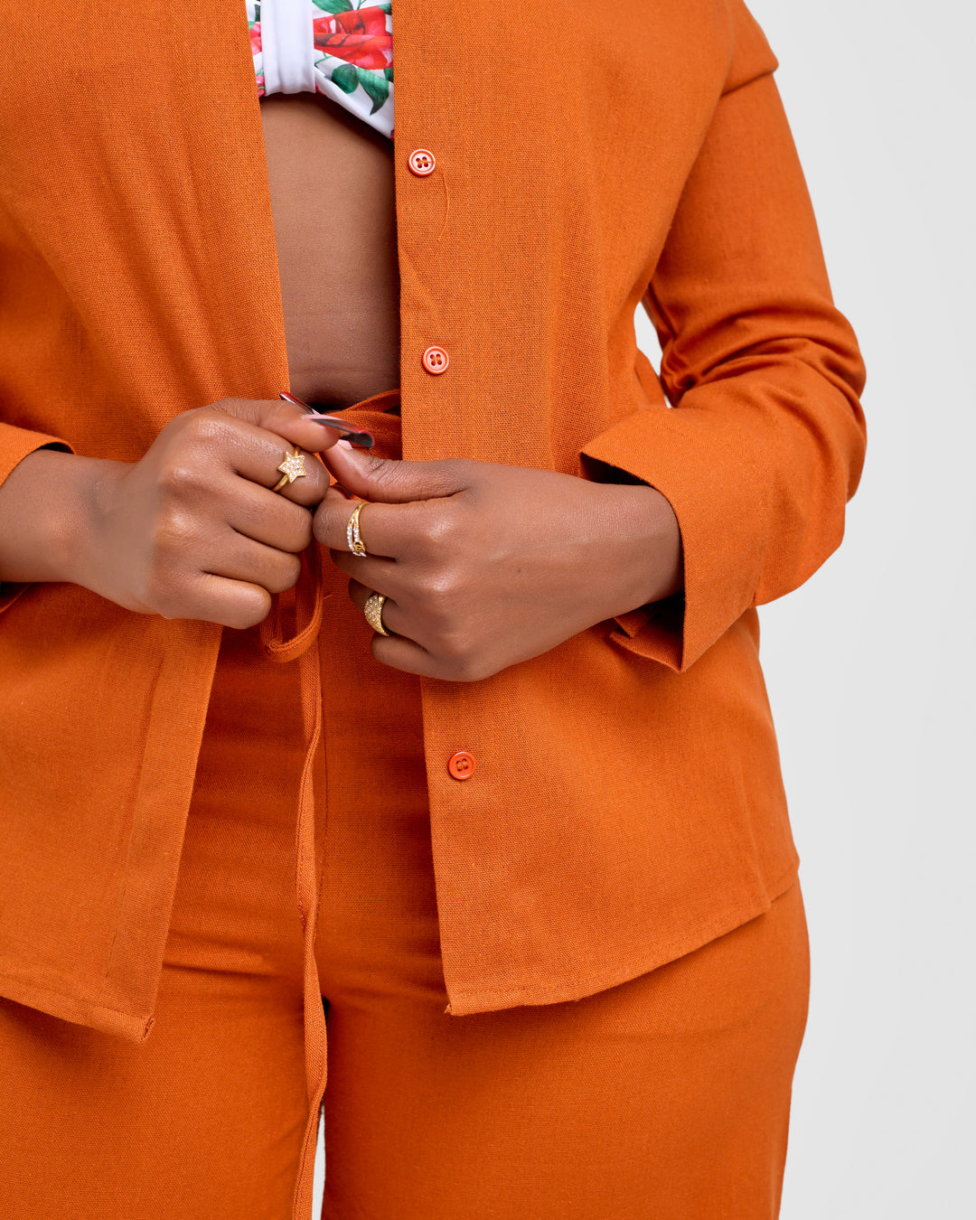 Linen blend 2pc trouser set