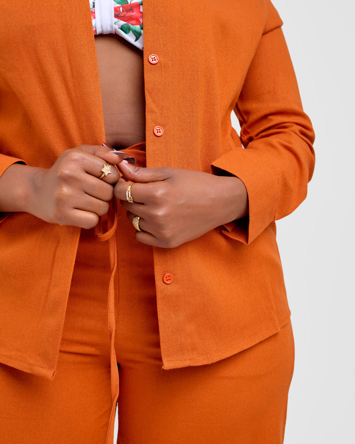 Linen blend 2pc trouser set