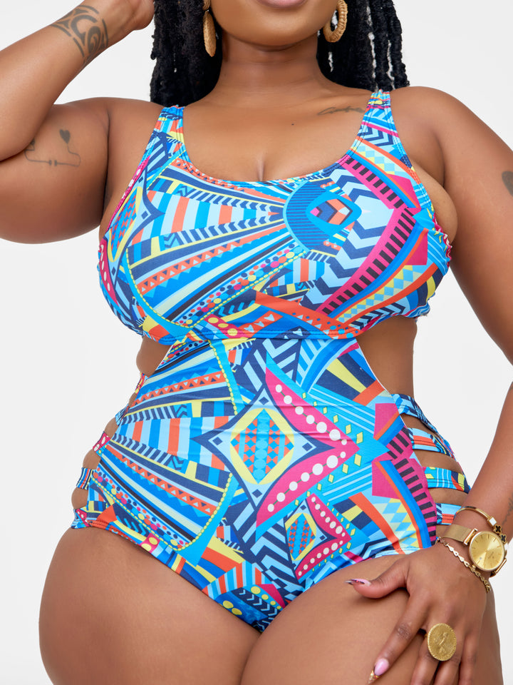 Blue geo one piece plus