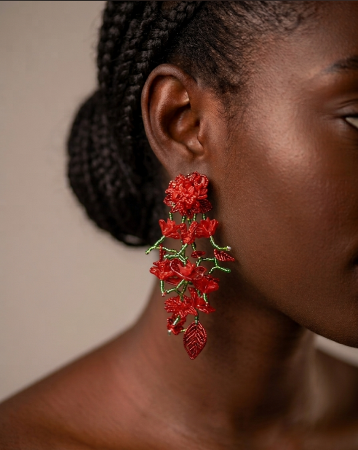 Floral beaded drop earrings
