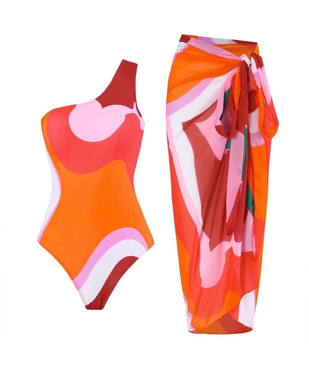 Multicolored one piece with sarong