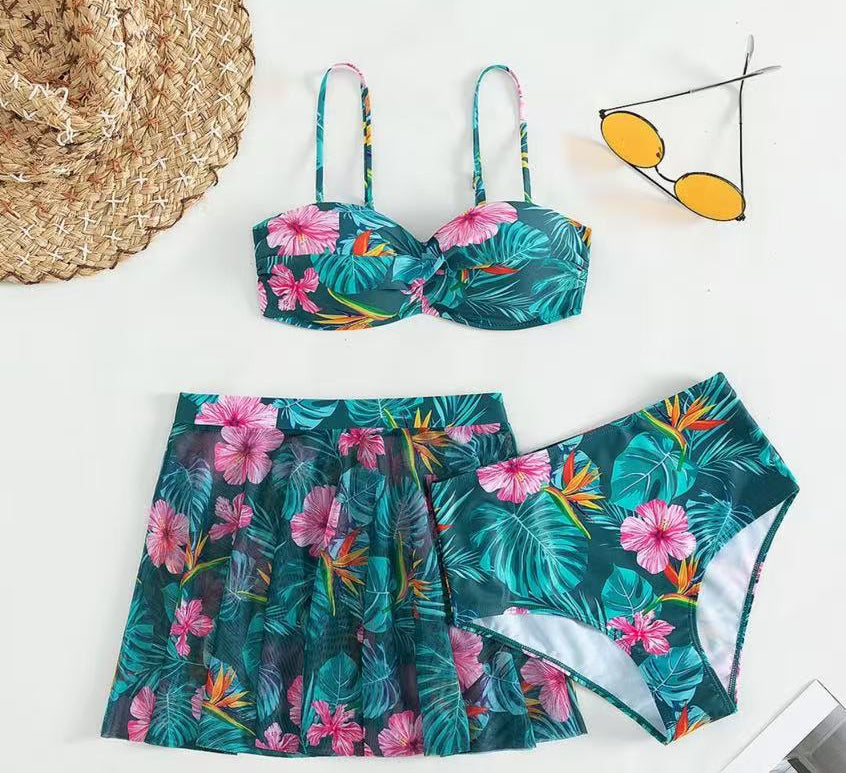 3pc floral bikini with skirt