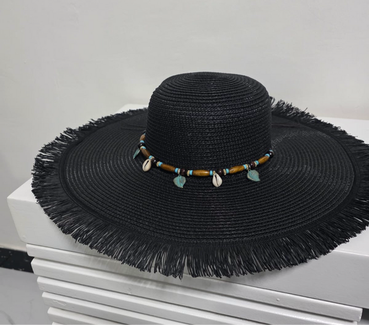 Unfinished beach hat with beads