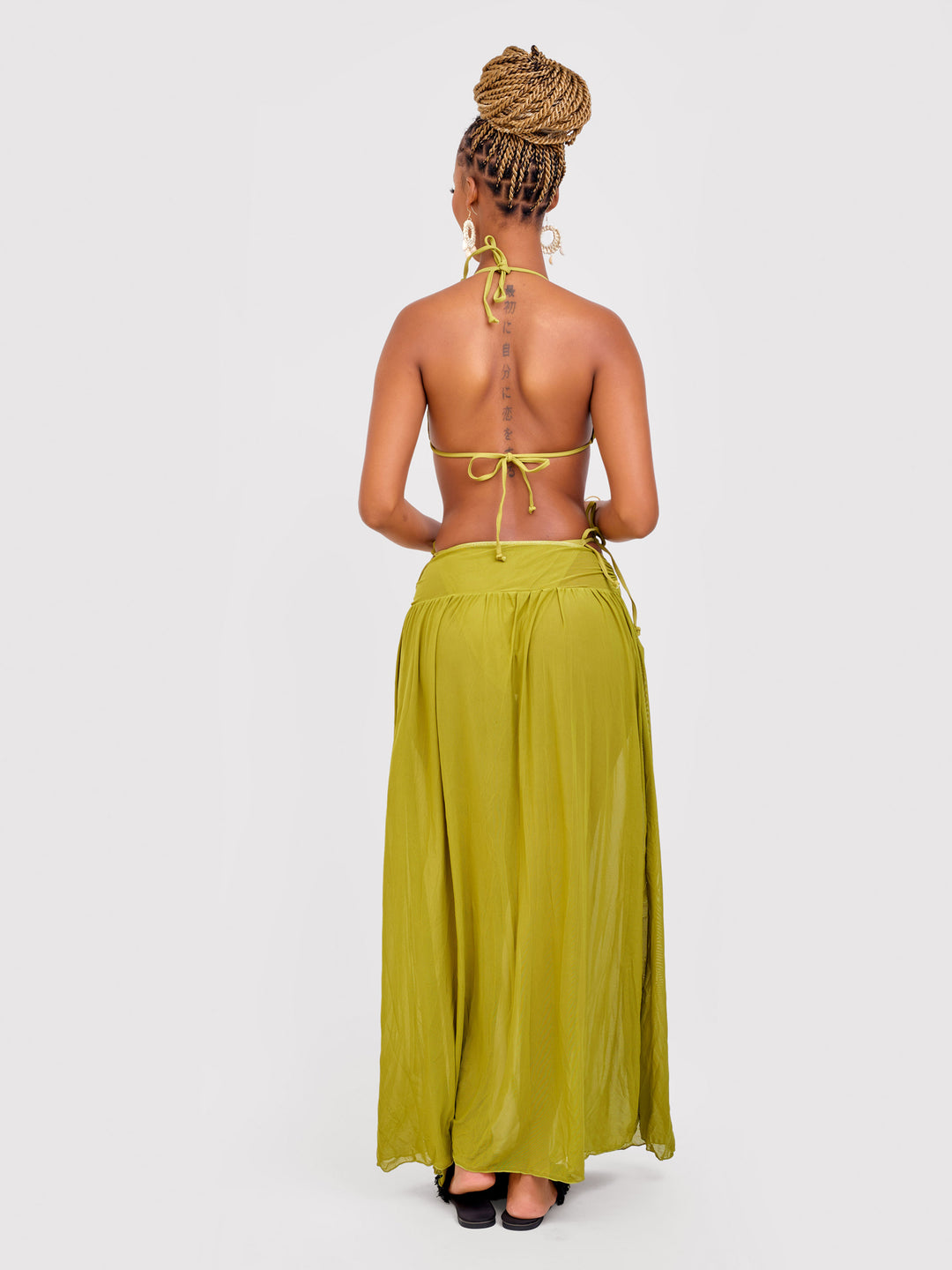 Green bikini with flowy skirt