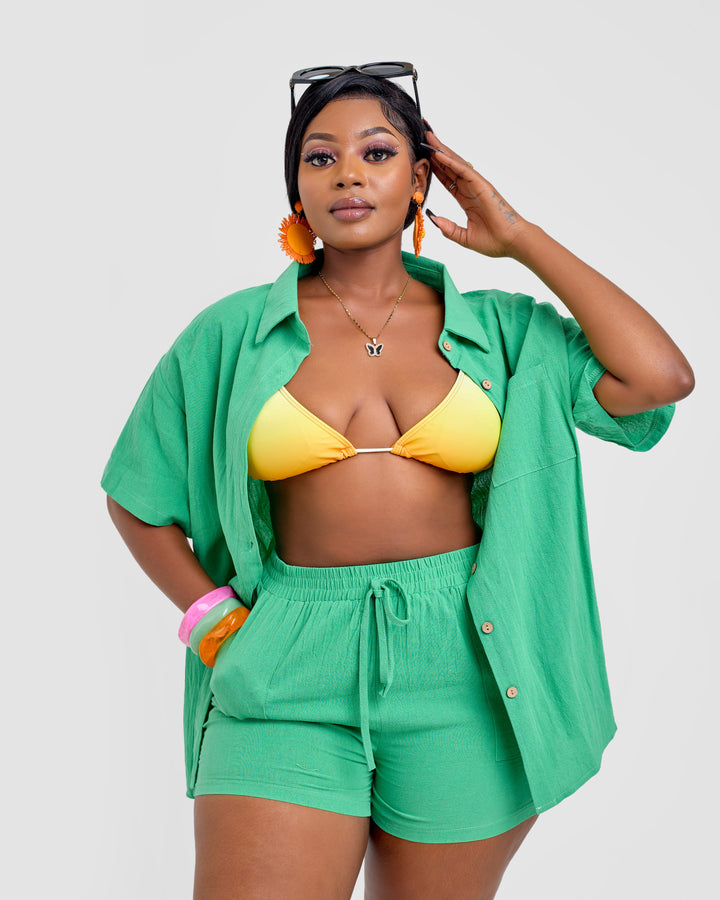 Patched pocket short & shirt set