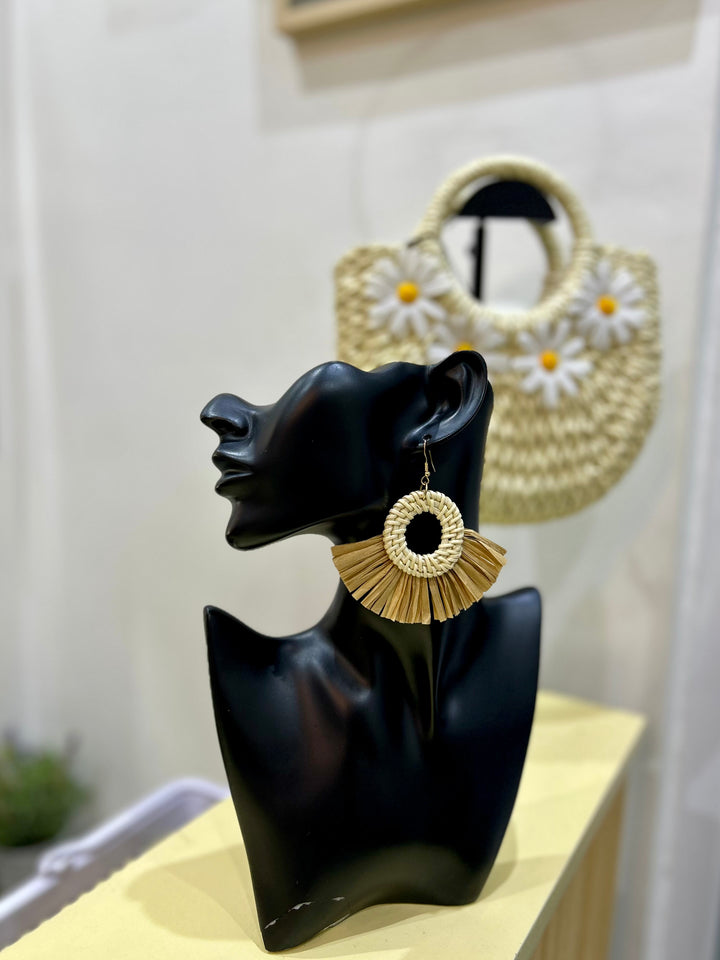 Tassel rattan earrings
