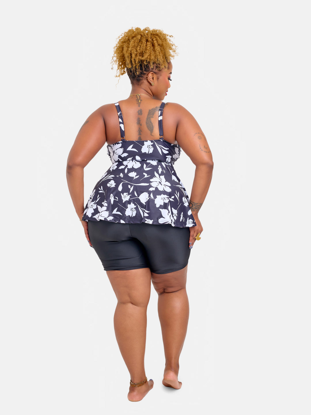 Tummy control plus size swim dress with shorts