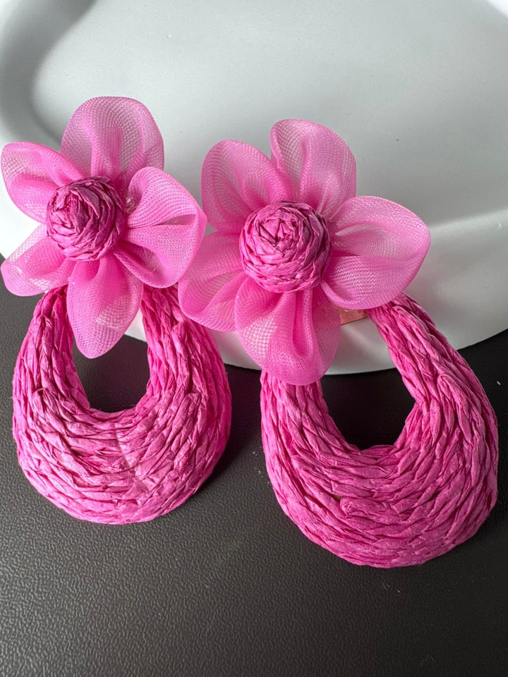 Floral rattan earrings