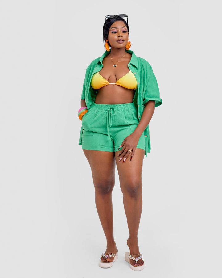 Patched pocket short & shirt set