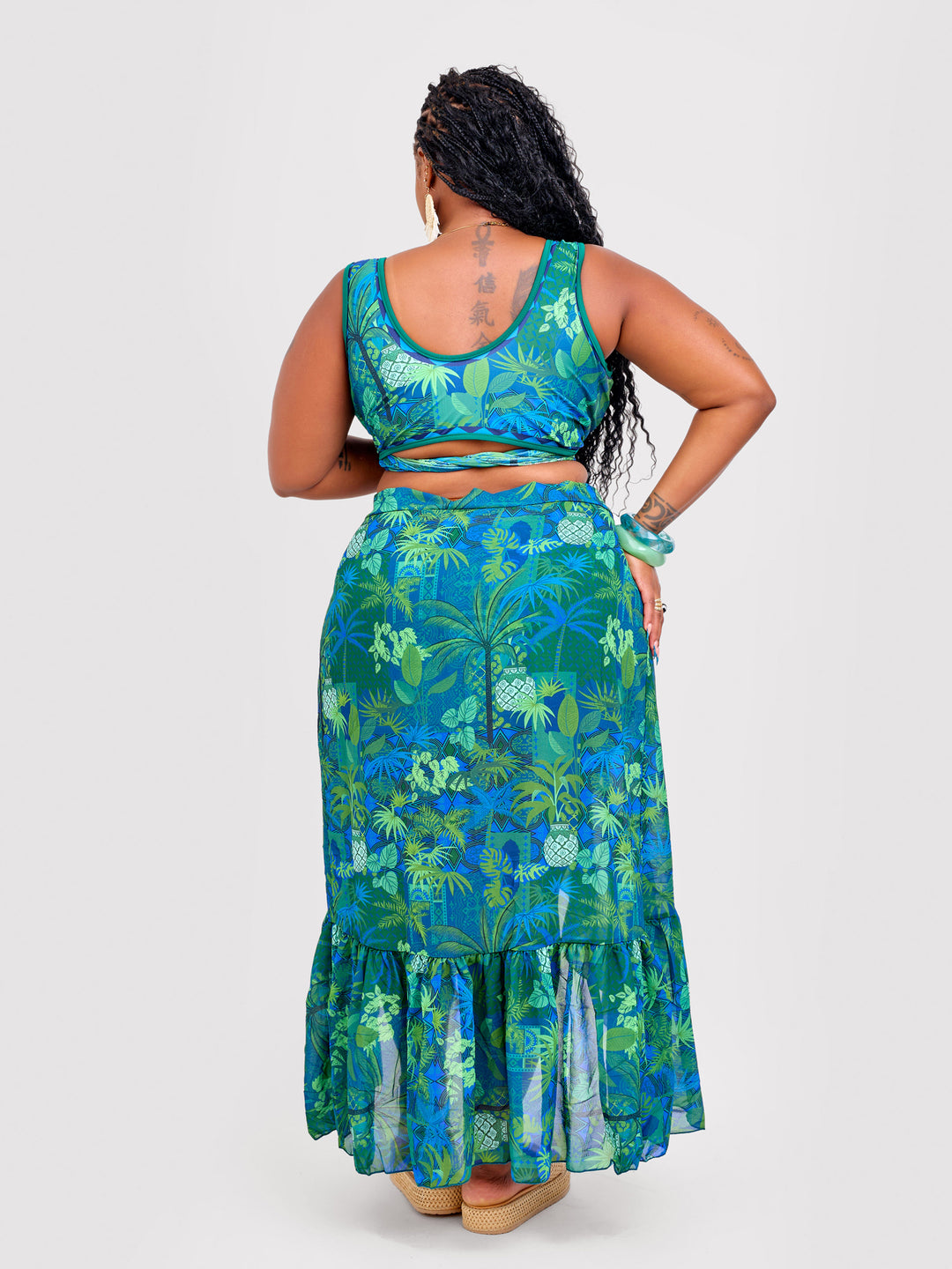 Tropical green bikini with skirt