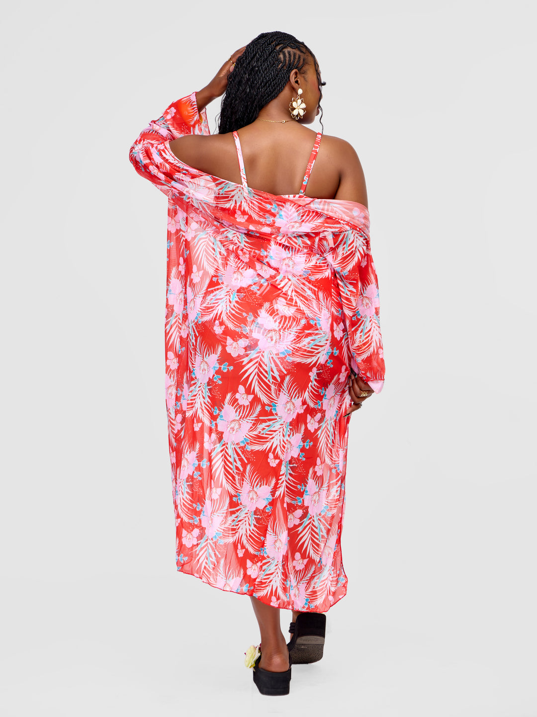 3pc floral high waist bikini with kimono