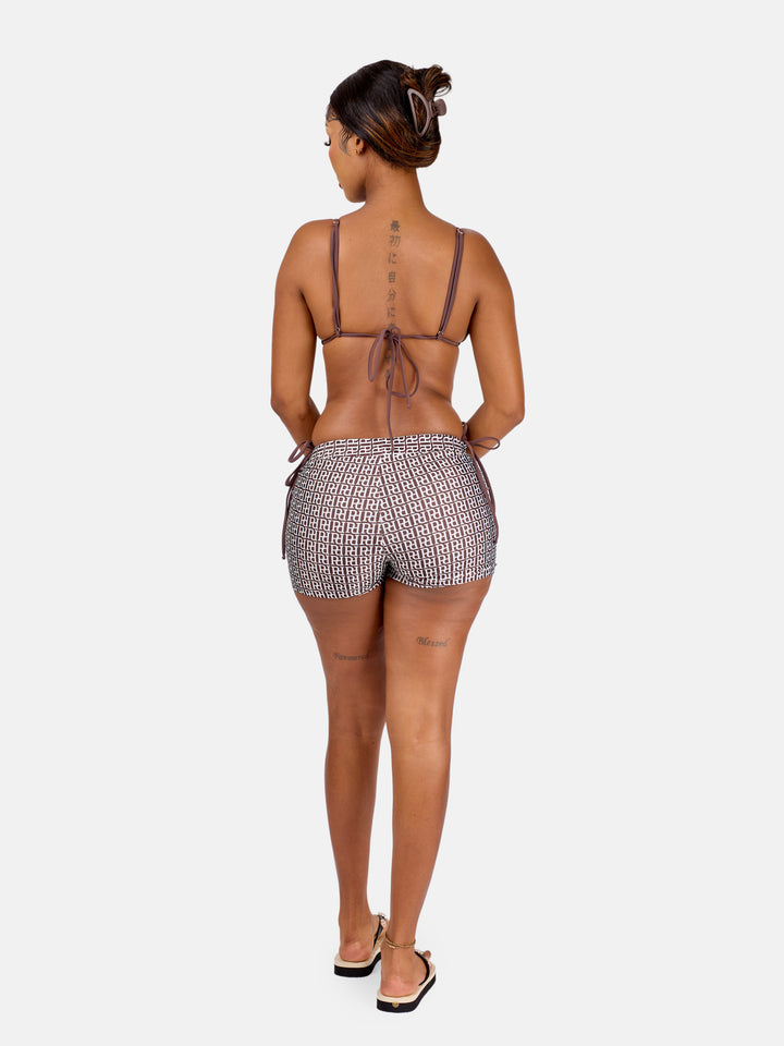 Mocha triangle bikini with shorts