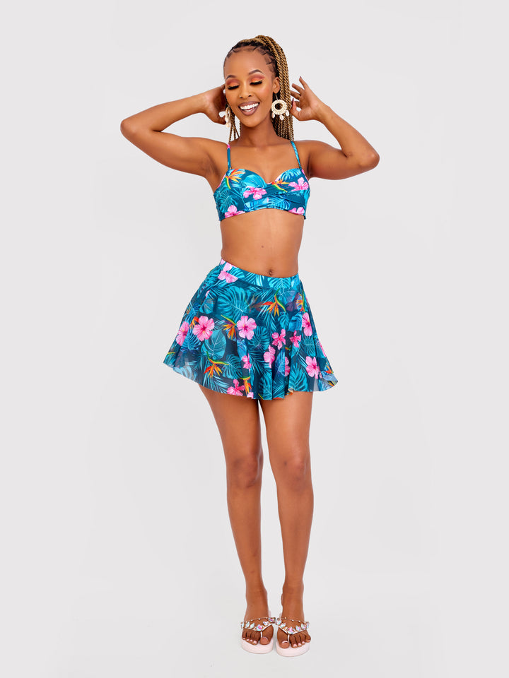 3pc floral bikini with skirt