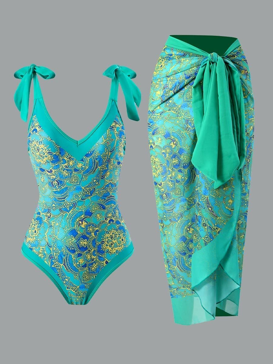 Vintage blue one piece with sarong