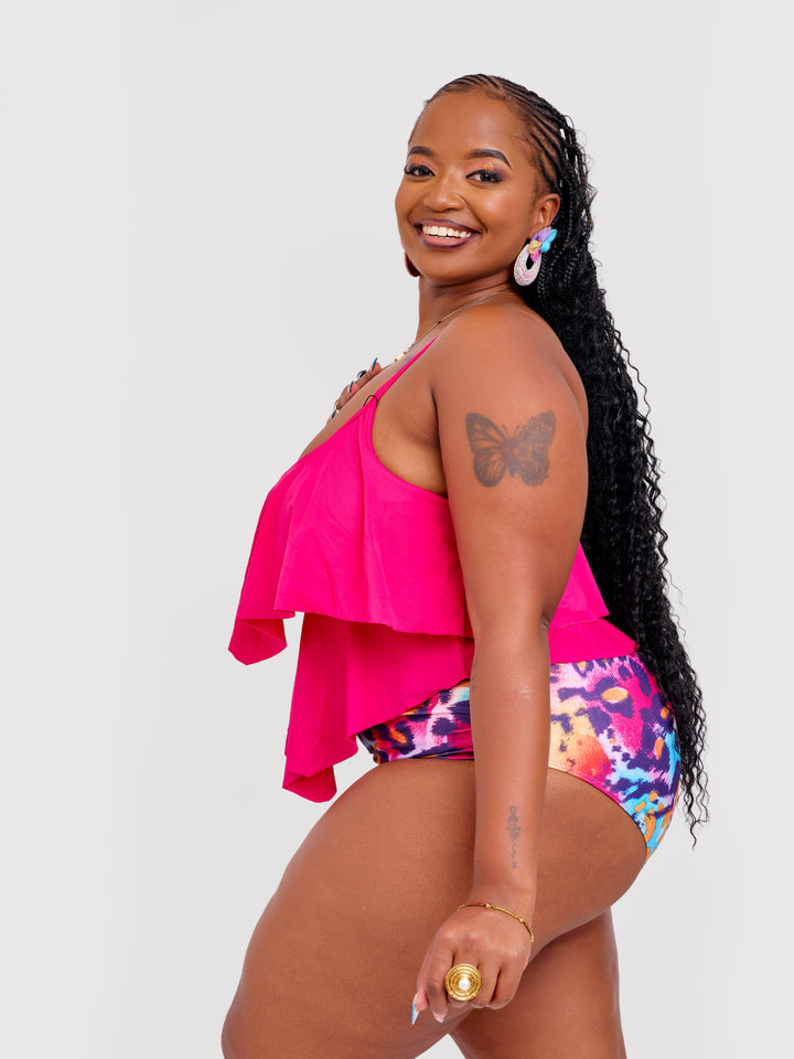 Pink high waist tankini