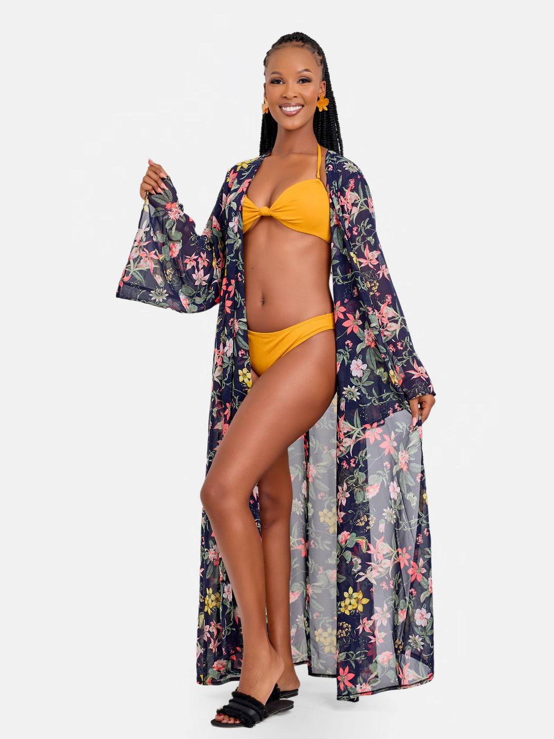 Floral belted kimono