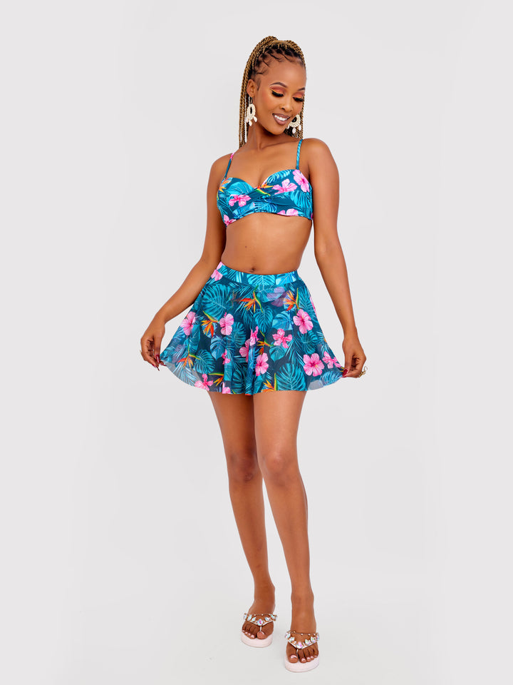 3pc floral bikini with skirt