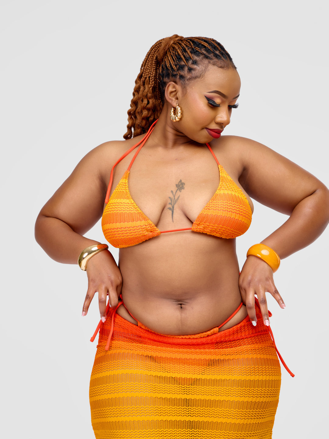 3pc Ombre Bikini with Matching Skirt Cover Up