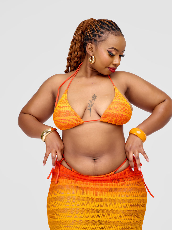 3pc Ombre Bikini with Matching Skirt Cover Up