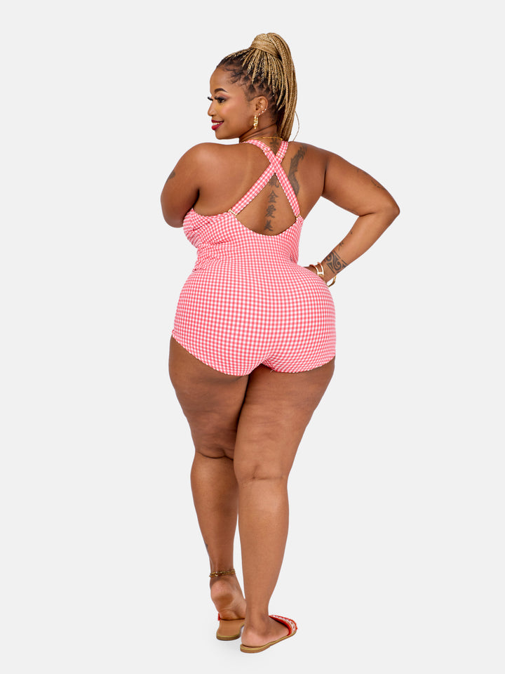Gingham one piece with shorts