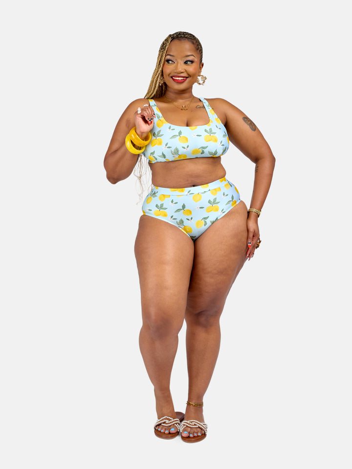 Lemon printed high waisted bikini