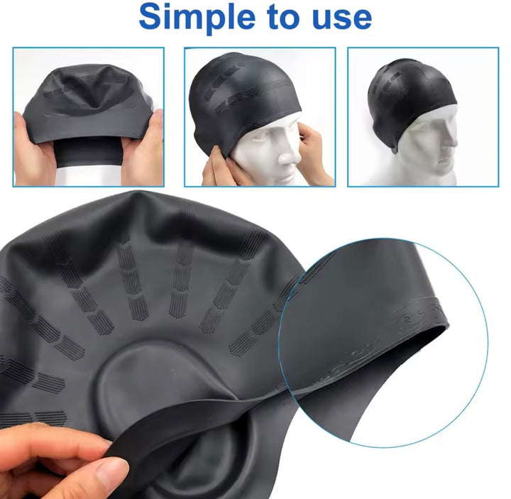 Stretch Swim Silicon Cap – Comfortable, High Elasticity, Ears Protection, Large Silicone Swim Cap
