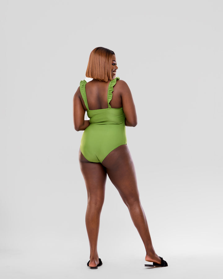 Olive green one piece with sarong