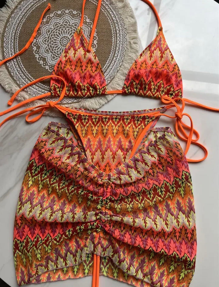 3 pc vibrant print bikini set