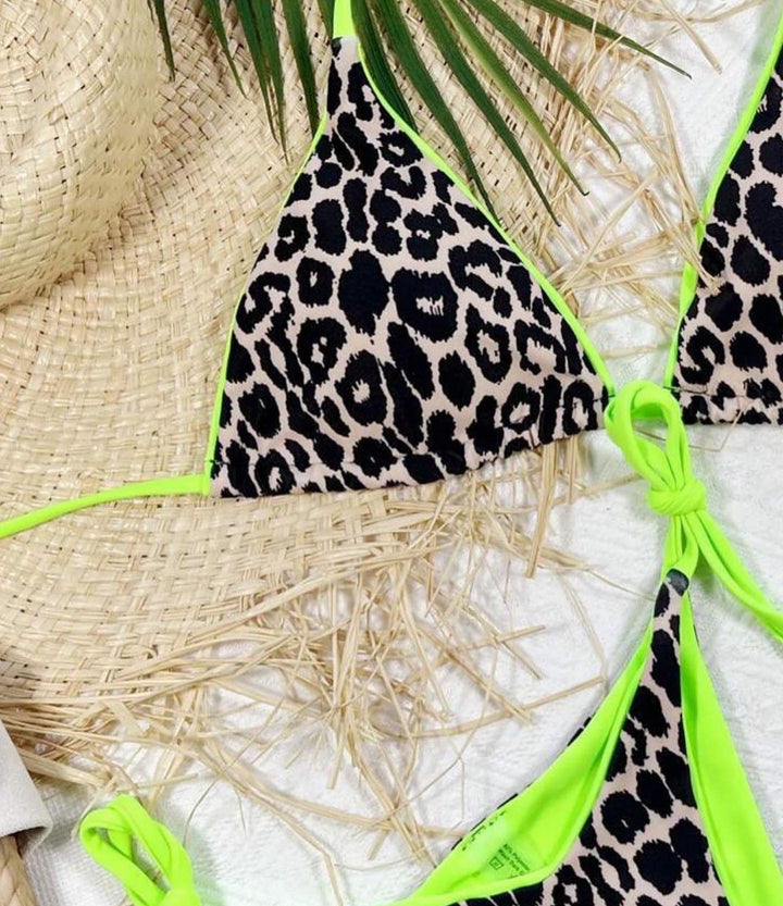 Luminous green animal print bikini