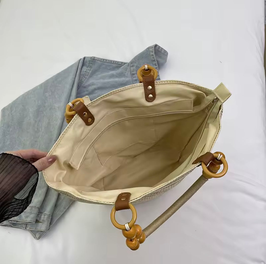 Beaded zipped beach bag