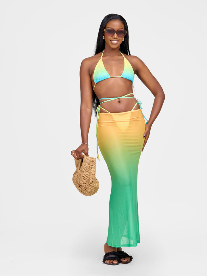 Ombre 3pc bikini with mesh skirt