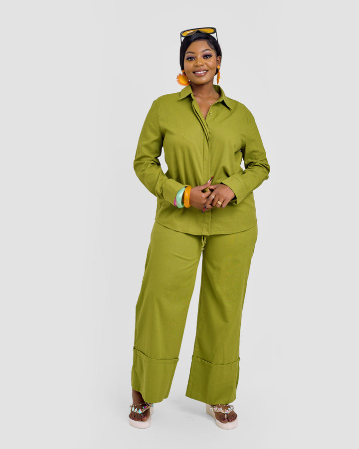 Linen blend 2pc trouser set